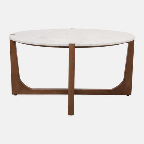 23260-02#36x18" Modern Marble Top Coffee Table, White/brown