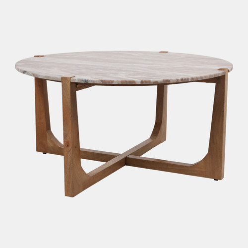 23260-03#36x18" Modern Marble Top Coffee Table, Tan/brown