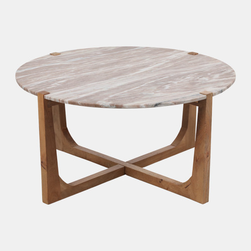 23260-03#36x18" Modern Marble Top Coffee Table, Tan/brown