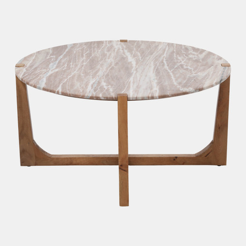 23260-03#36x18" Modern Marble Top Coffee Table, Tan/brown