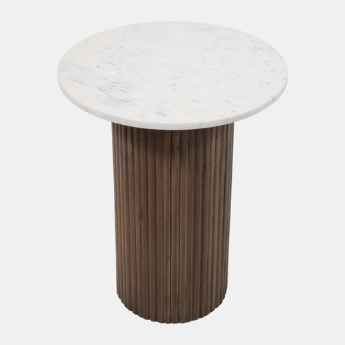 23266-02#22x18" Fluted Base Travertine Accent Table, White/