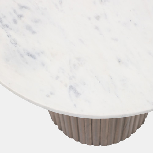 23266-02#22x18" Fluted Base Travertine Accent Table, White/