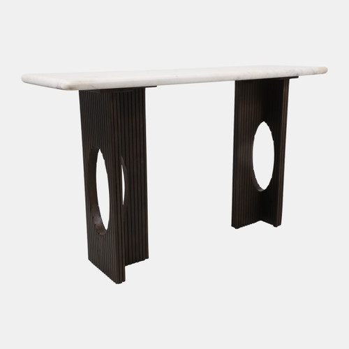 23286#52x30" Fluted Base Console Table, White/brown