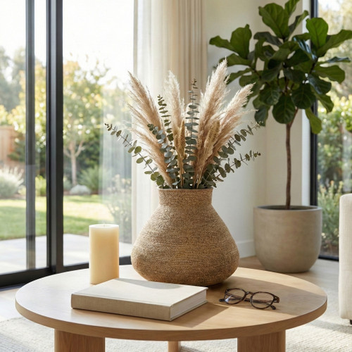 23301#17x13" Woven Jute Vase, Natural