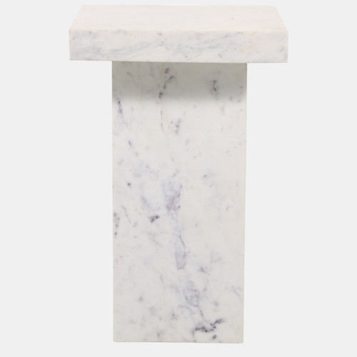 23312#22x14" Marble Square Side Table, White