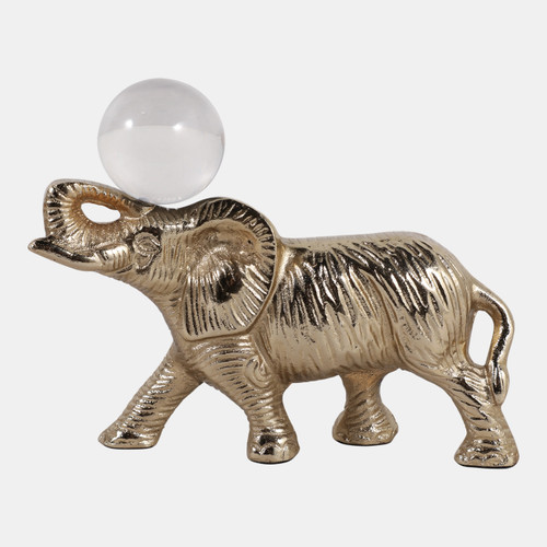 23318#9x6" Elephant W/ Acrylic Ball, Gold
