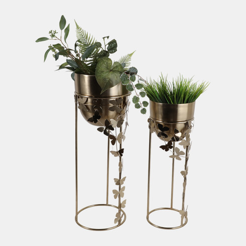 23324#S/2 24/29" Trailing Butterflies Planters, Gold