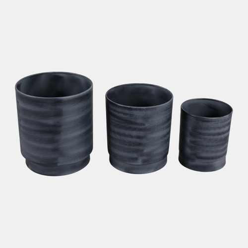 23325#S/3 9/11/13" Tall Metal Pedestal Planters, Gray