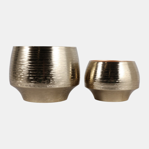 23326#S/2 9/11" Textured Curved Metal Planters, Gold