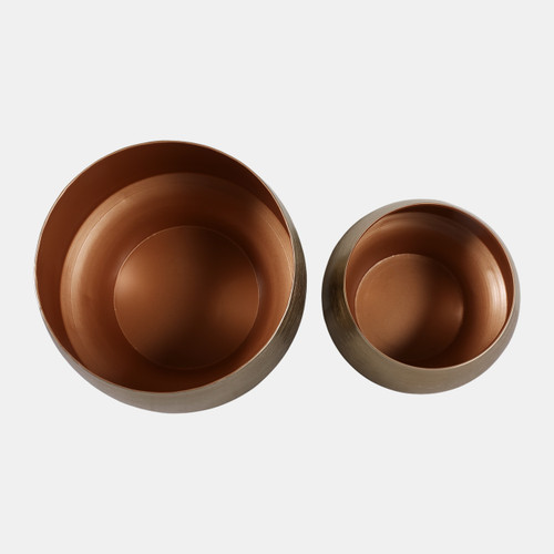 23326#S/2 9/11" Textured Curved Metal Planters, Gold