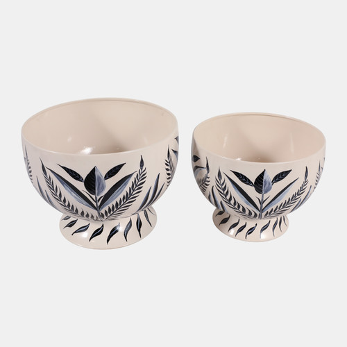 23327#S/2 9/10" Handpainted Pedestal Planters, Blue/whit