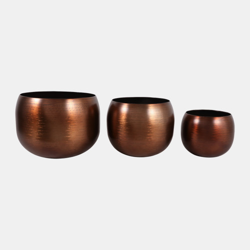 23328-01#S/3 9/12/14" Round Metal Planters, Bronze