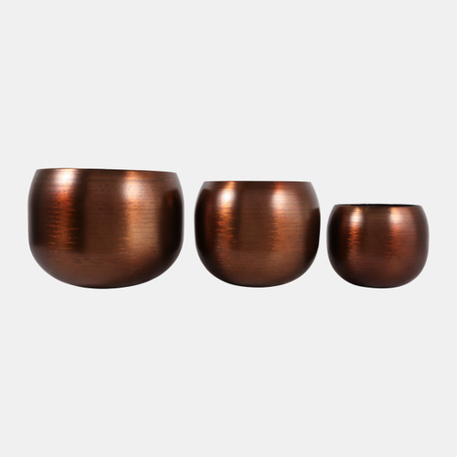 23328-01#S/3 9/12/14" Round Metal Planters, Bronze