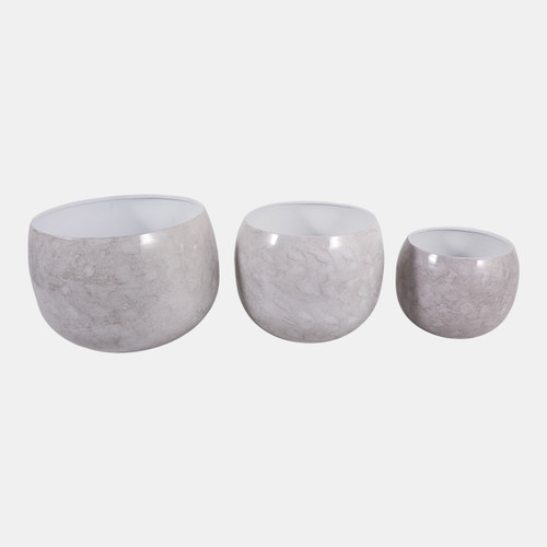 23328-02#S/3 9/12/14" Marbled Finish Round Metal Planters, 