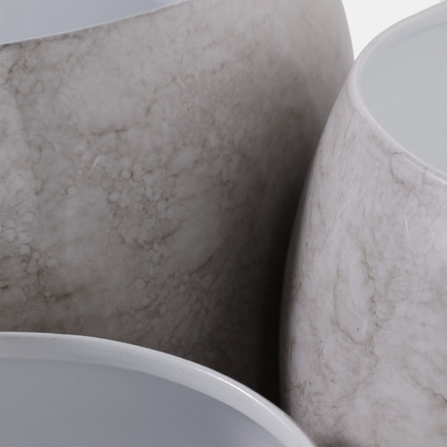 23328-02#S/3 9/12/14" Marbled Finish Round Metal Planters, 