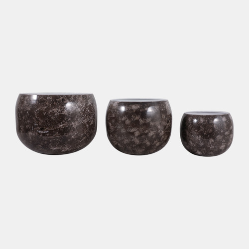 23328-03#S/3 9/12/14" Marbled Finish Round Metal Planters, 