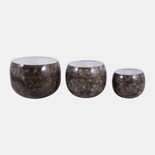 23328-03#S/3 9/12/14" Marbled Finish Round Metal Planters, 