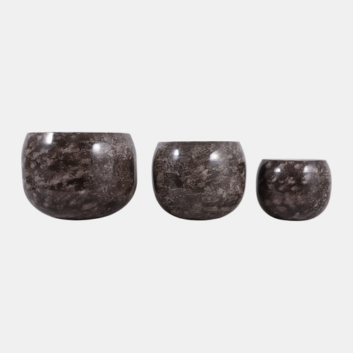 23328-03#S/3 9/12/14" Marbled Finish Round Metal Planters, 
