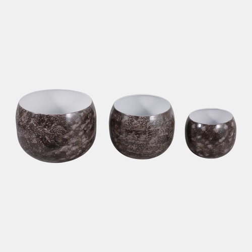 23328-03#S/3 9/12/14" Marbled Finish Round Metal Planters, 