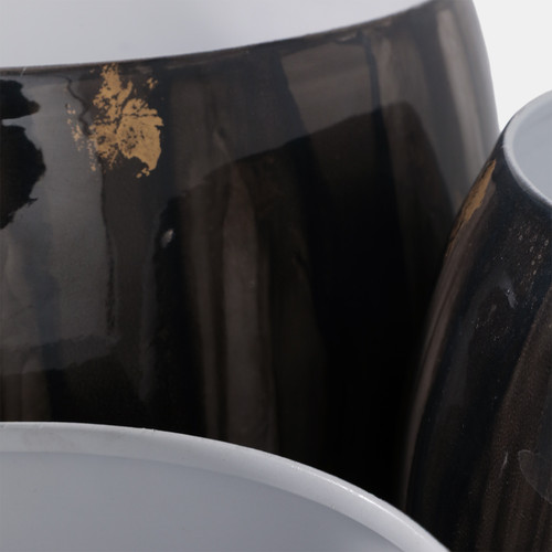 23328-04#S/3 9/12/14" Marbled Finish Round Metal Planters, 