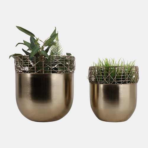 23331-02#S/2 10/12" Metal Wire Planters, Gold
