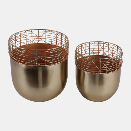 23331-02#S/2 10/12" Metal Wire Planters, Gold