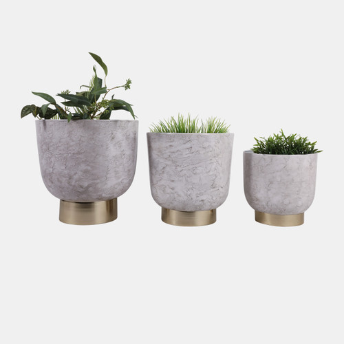 23332-01#S/3 10/12/14" Marbled Finish Planters, Ivory/gold