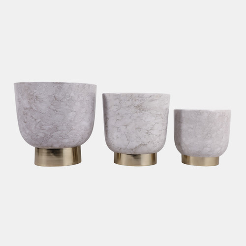 23332-01#S/3 10/12/14" Marbled Finish Planters, Ivory/gold