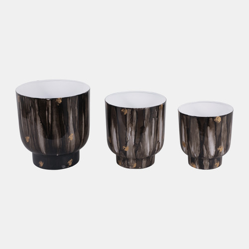 23333-02#S/3 9/10/11" Marbled Finish Planters, Gray
