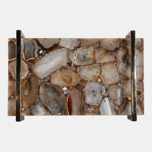 18800-02#14x9" Agate Tray W/ Gold Handles, Brown