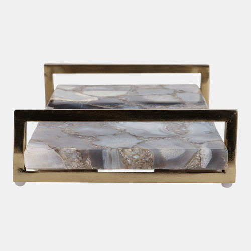 18800-03#14x9" Agate Tray W/ Gold Handles, Blue