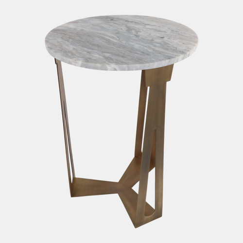 23335#22x16" Modern Marble & Metal Accent Table, Ivory/g