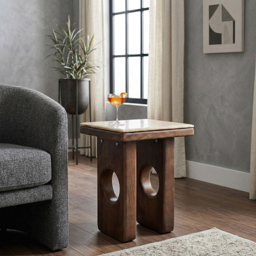 23338#21x16" Rounded Edge Square Accent Table, Tan/br Kd