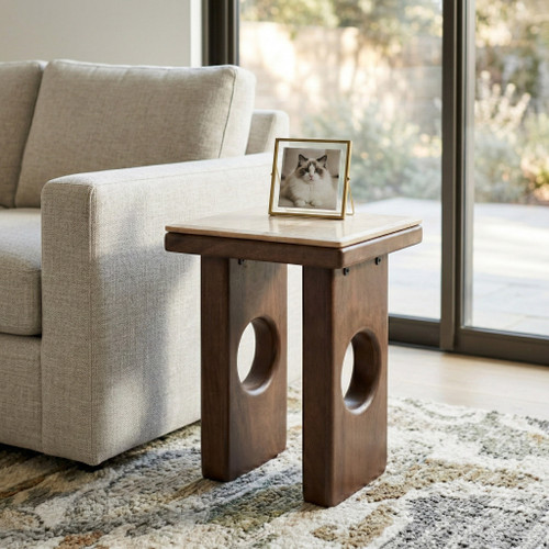 23338#21x16" Rounded Edge Square Accent Table, Tan/br Kd