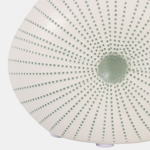 21582-06#5x4" Round Dotted Shell Bud Vase, White/green
