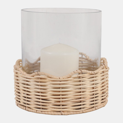 23355-01#7x7" Raffia Scallop Base Hurricane, Natural