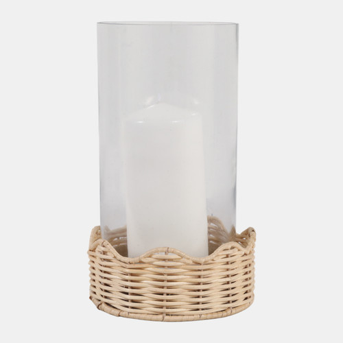 23355-02#10x6" Raffia Scallop Base Hurricane, Natural