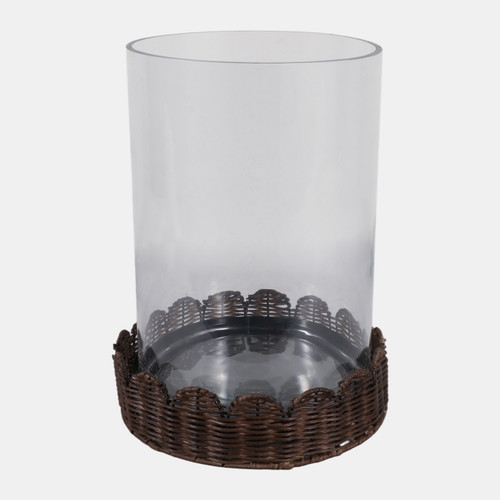 23356-02#15x11" Raffia Short Scallop Base Hurricane, Brown