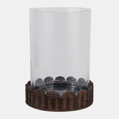 23356-02#15x11" Raffia Short Scallop Base Hurricane, Brown