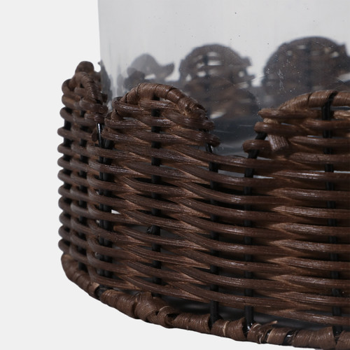 23356-02#15x11" Raffia Short Scallop Base Hurricane, Brown