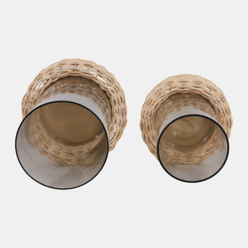 23357#S/2 9/12" Raffia Base Hurricane, Natural