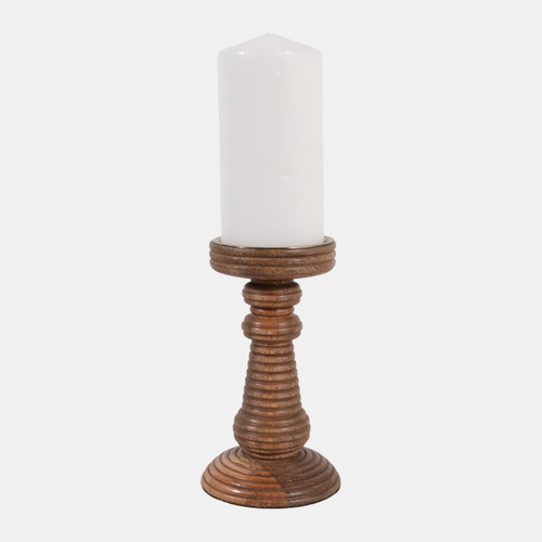 23358-01#7x4" Ribbed Mango Wood Pillar Holder, Natural