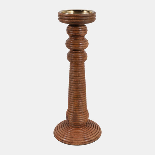 23358-02#13x6" Ribbed Mango Wood Pillar Holder, Natural