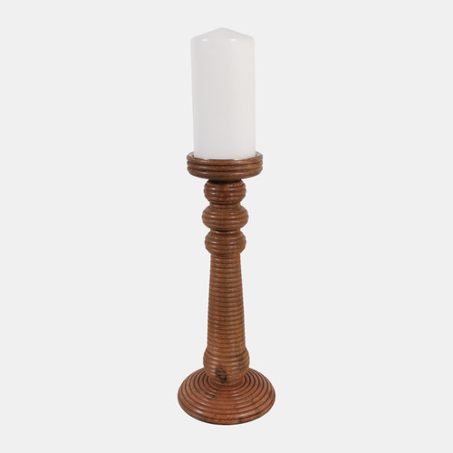 23358-02#13x6" Ribbed Mango Wood Pillar Holder, Natural