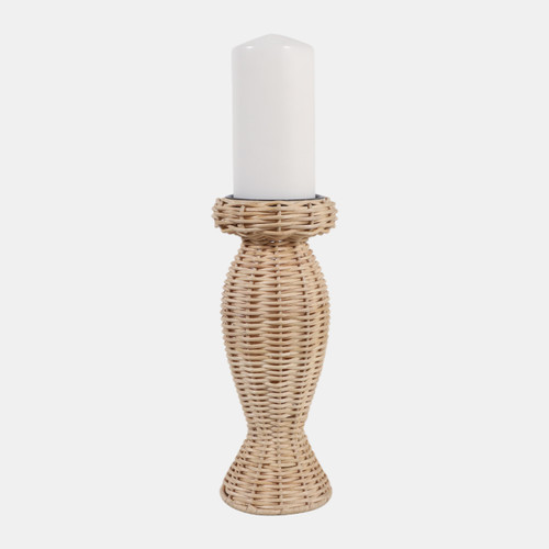 23359-02#11x4" Handwoven Raffia Pillar Holder, Natural