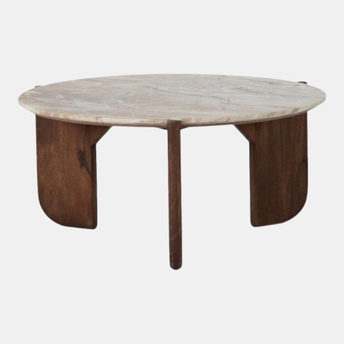 23364#36x17" Wood & Marble Coffee Table, Beige/brown