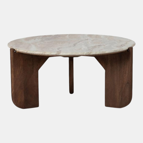 23364#36x17" Wood & Marble Coffee Table, Beige/brown