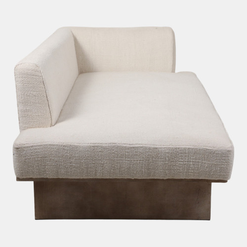23374#79x37" Linen & Wood Chaise Lounger, Ivory