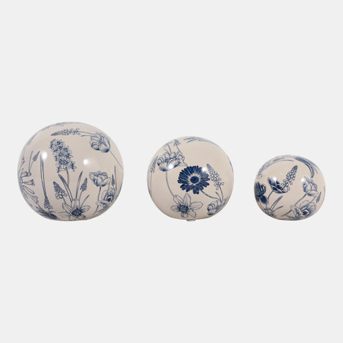 23345#S/3 4/5/6" Floral Orbs, Blue/ivory