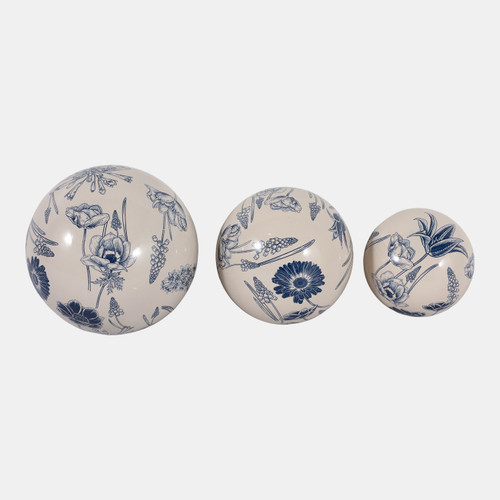 23345#S/3 4/5/6" Floral Orbs, Blue/ivory